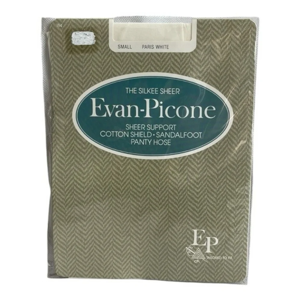 Vintage Evan-Picone Silkee Sheer Pantyhose Paris White Small Sandalfoot Support